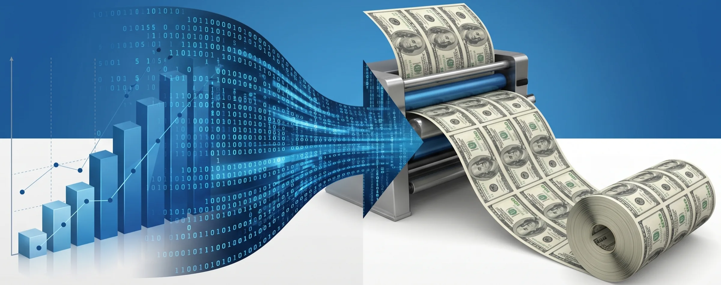 Data turning into dollars — DataXcel hero illustration